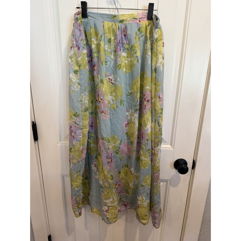 Calypso St. Barth Maxi Skirt L Blue Floral Boho Cottage Resort Luxury Romantic